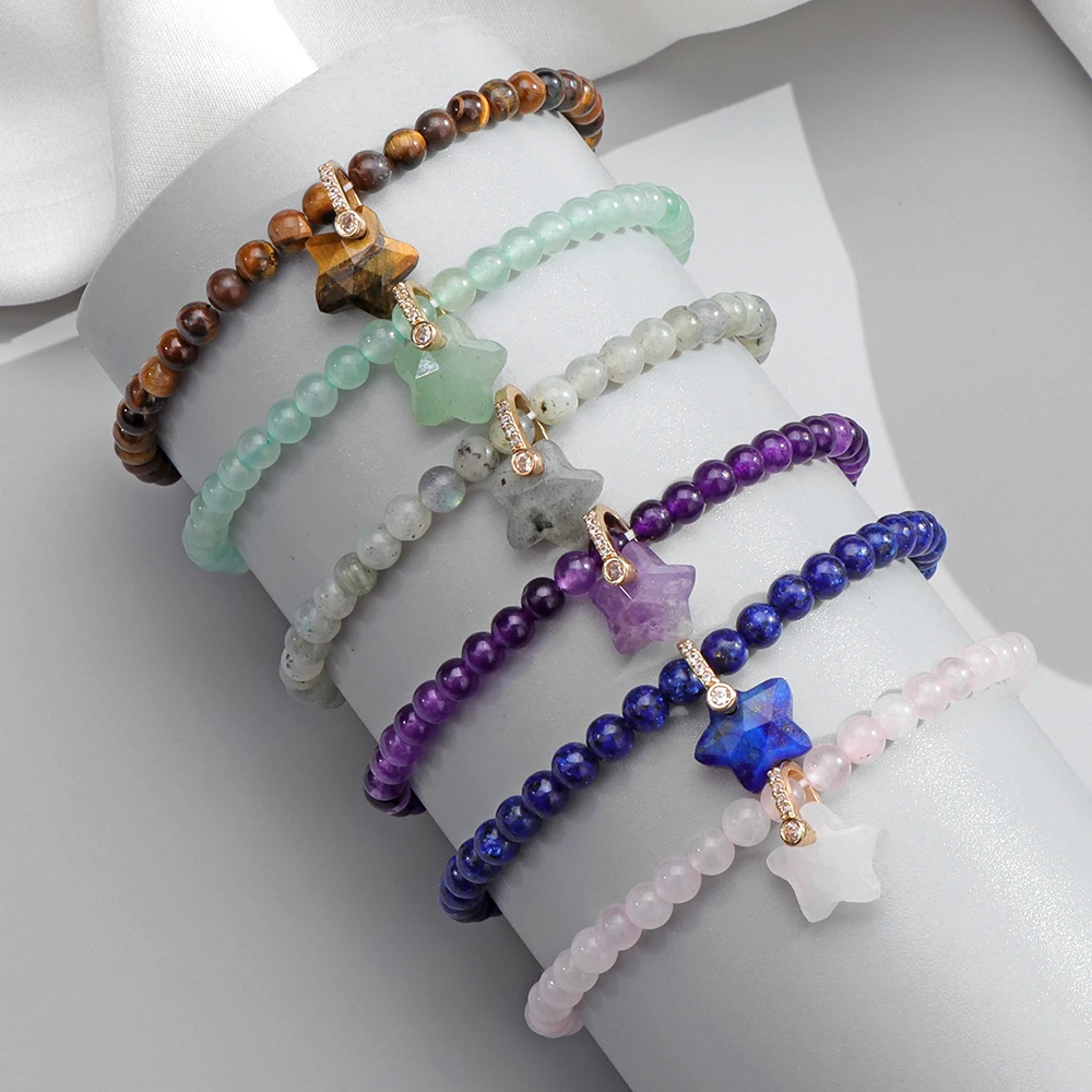 الحجر الطبيعي الأخضر افينتورين سوار 4 مللي متر عين النمر الكوارتز الخرز ستار قلادة أساور للنساء الرجال خاتم هدايا مجوهرات أنيقة