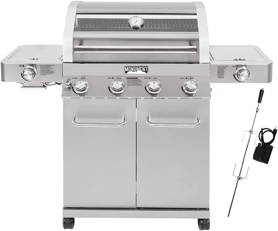 4-Burner Propane Gas Grills Stainless Steel Cabinet Style with Side Infrared Side Sear Burners with Stainless Steel Kit 2 Items