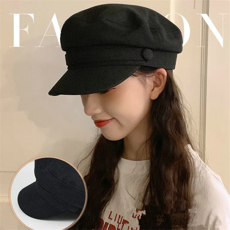 Fashion Women Men Hat Spring Autumn Sailor Hats Black Ladies Beret Caps Flat Top Cap Travel Cadet Octagonal Hat