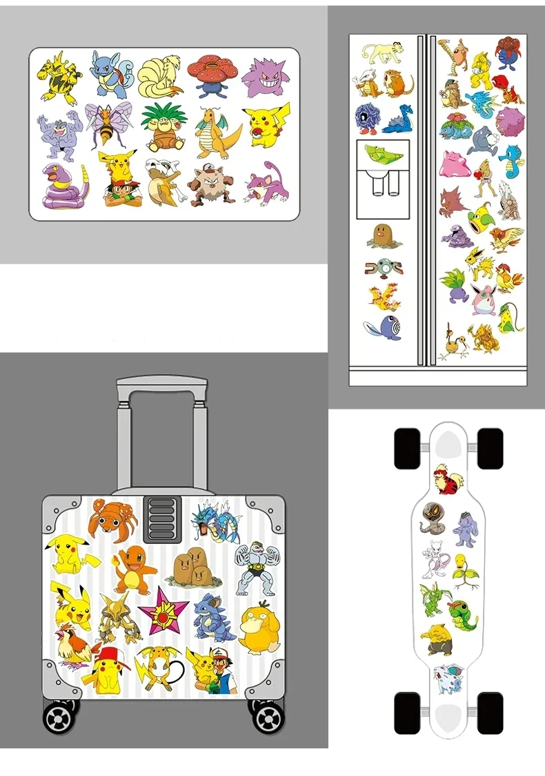 100/200/300 Stück Pokemon Kawaii Pikachu Aufkleber Dekoration Sticker für Laptop, Skateboard, Auto, Gepäck, Handy, Wasserdichter Aufkleber Spielzeug – Detail 15