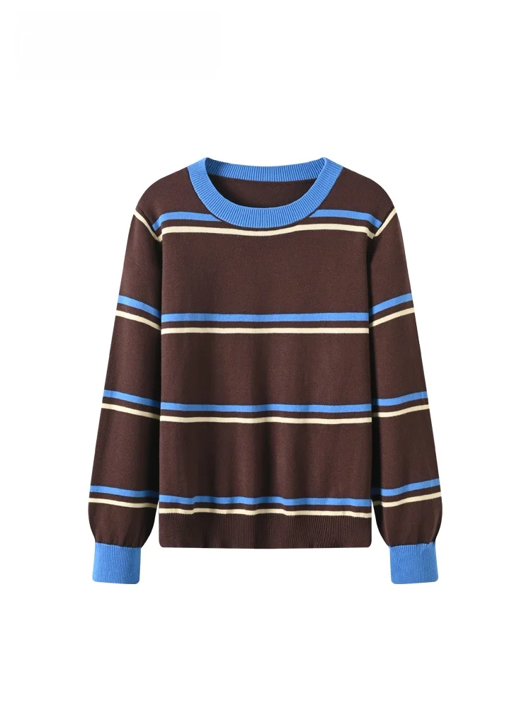 

Женский трикотаж больших размеров, круглый длинный све в полоску, осень-зима, новый корейский свободный крой, прикрывающий мясо, тонкий