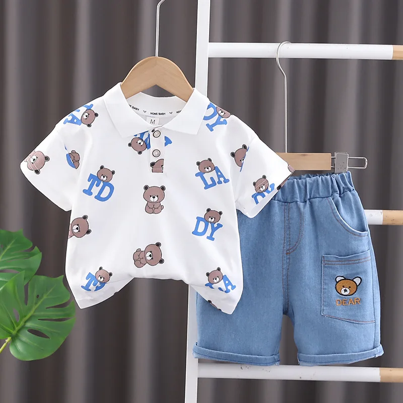 Conjunto de verano para niños, ropa para bebés de 1 a 2 años, camisetas y pantalones cortos de manga corta con letras de dibujos animados, trajes para niños 2024