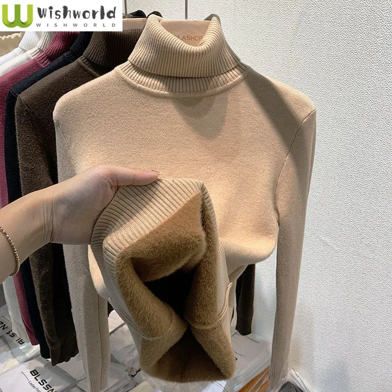 High neck sweater with thickened fleece for women autumn and winter new one-piece fleece cold resistant women's top