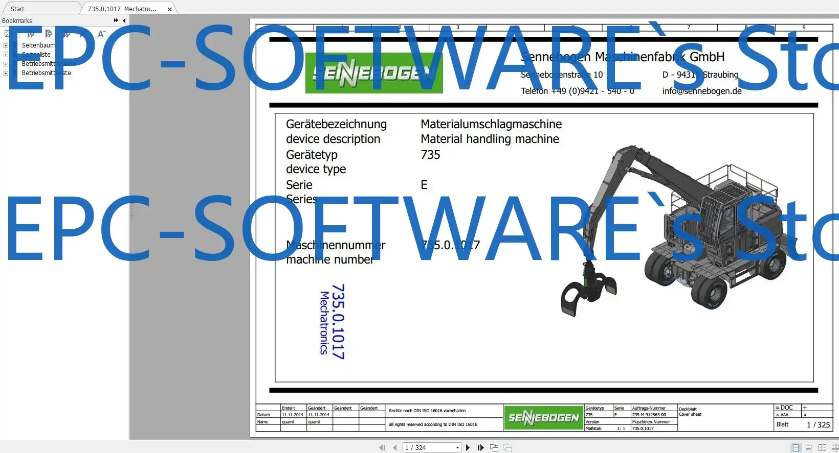 EPC-SOFTWARE Sennebogen 1.18 GB Diagram, Operation Manual, Spare Parts List PDF
