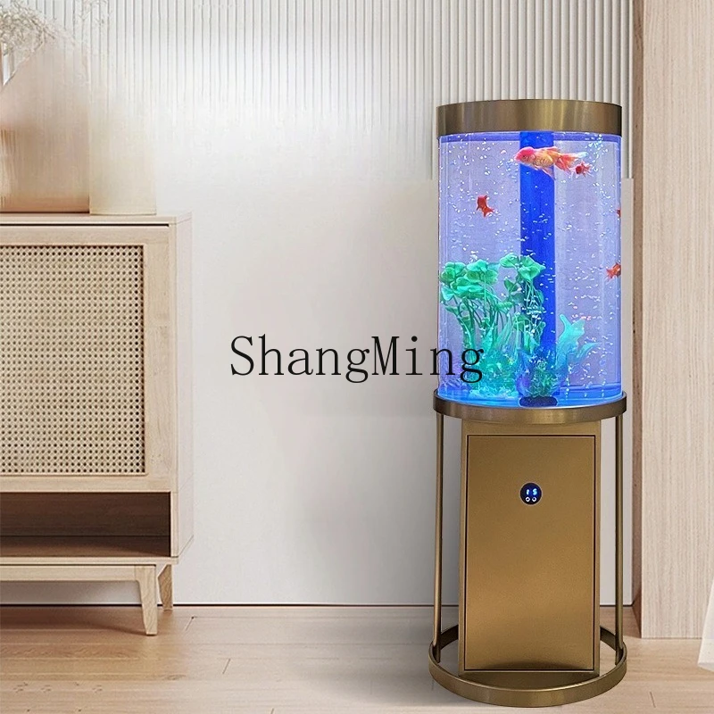 

FG round stainless steel base bottom filter water free lazy fish tank high definition transparent cylinder
