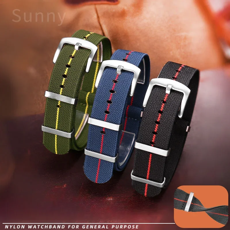 

Оригинальные эластичные нейлоновые ремешки для часов для дайвинга в стиле ретро, темно-синий, черный, красный для Seiko, универсальный мужской серебристый, черный ремешок с пряжкой