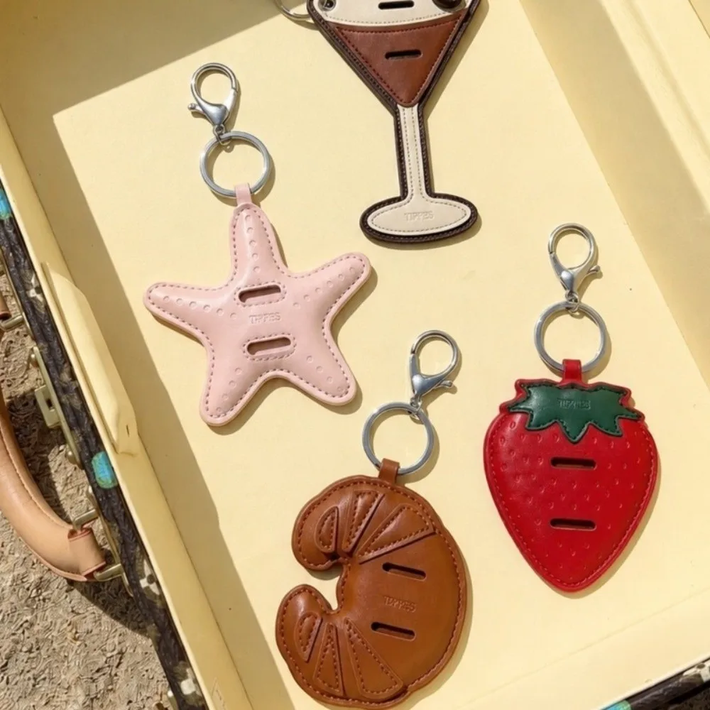 Cartoon Lemon PU Leather Sunglasses Holder Portable Multi-Purpose Seastar Keyring Heart-Shaped Durable Bag Charm Casual