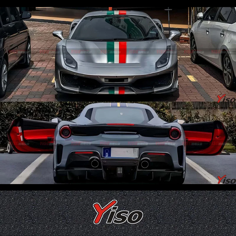 Suitable for 488 GTB semi-carbon fiber rear bumper modified Pista front bumper side skirt tail spoiler hood