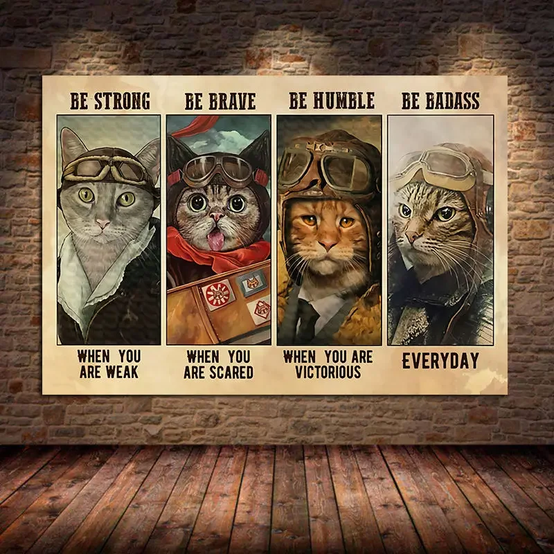 Multiple sizes 1pc frameless Canvas Painting, Cat Pilot Airman Flyer Skydiving US Air Force Poster and Prints Be Strong When You