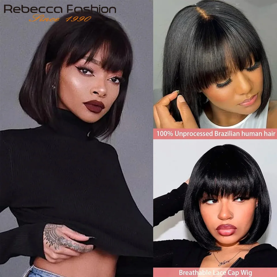 

Straight Bob Wig With Bangs 3x1 Lace 100% Human Hair Short Ready-to-Wear Wig for Women Beginner Friendly