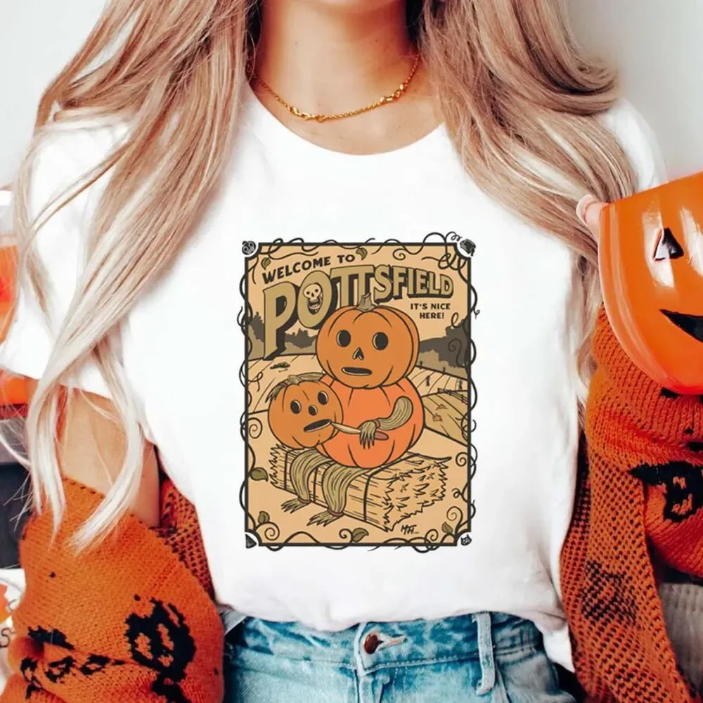 Welcome To Pottsfield It Nice Here Printed Clothing Cartoon Pattern O-Neck Street Versatile Print Halloween Fun Summer T-Shirt