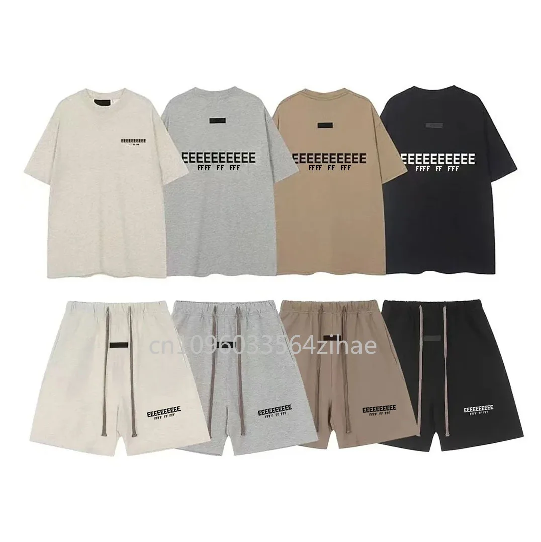 

FW25 Double Line Luxury Brand Men's Sets Rubber Letter Logo T-shirts Sets Designer Brand Couple Cotton Shorts Sets