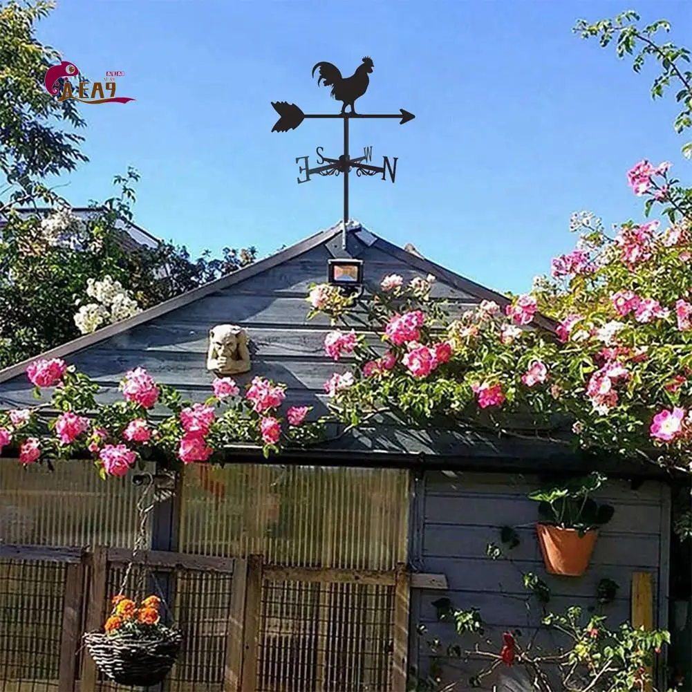 AEA9-Rooster Cockerel Weather Vane Silhouette Wind Vanes Indicator Outdoors Decorations Garden For Roof Yard Building