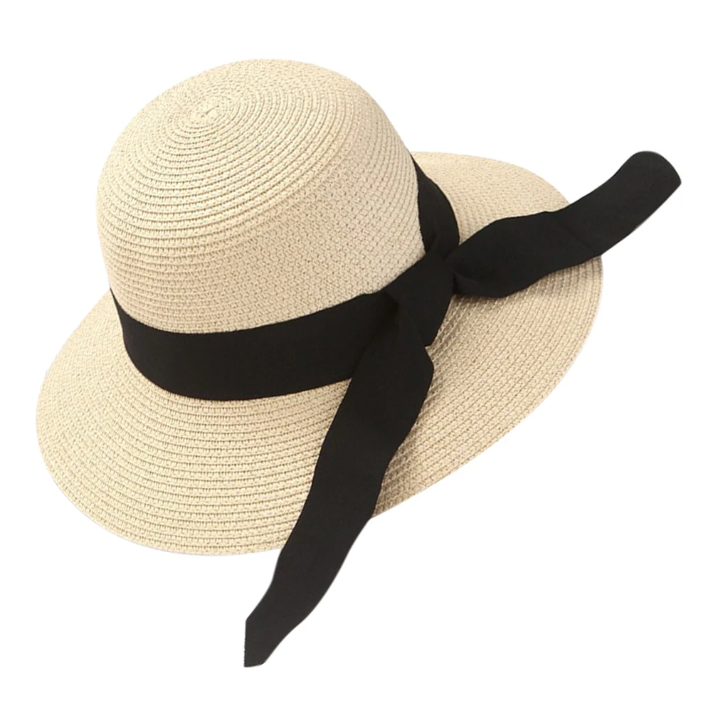 

Wide Brim Sun Straw Hat Bucket Cap Bowknot Summer Outdoor Beach Sun Protection Casual Lightweight Fisherman Hat Women