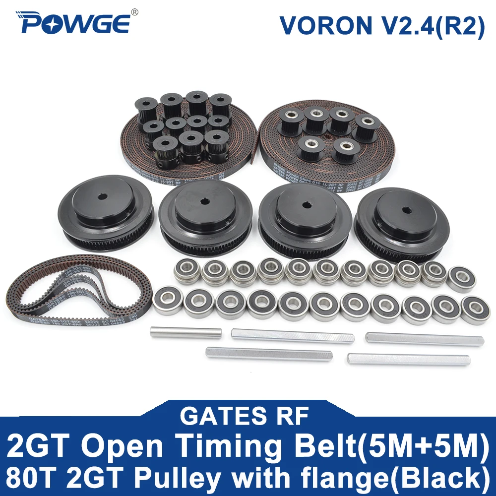 POWGE VORON 2.4 R2 Motion Kit GT LL-2GT RF EPDM Timing Belt 2GT Timing Pulley 16T/20T/80T 45# Shaft F695 ABEC7 Ceramic Bearing