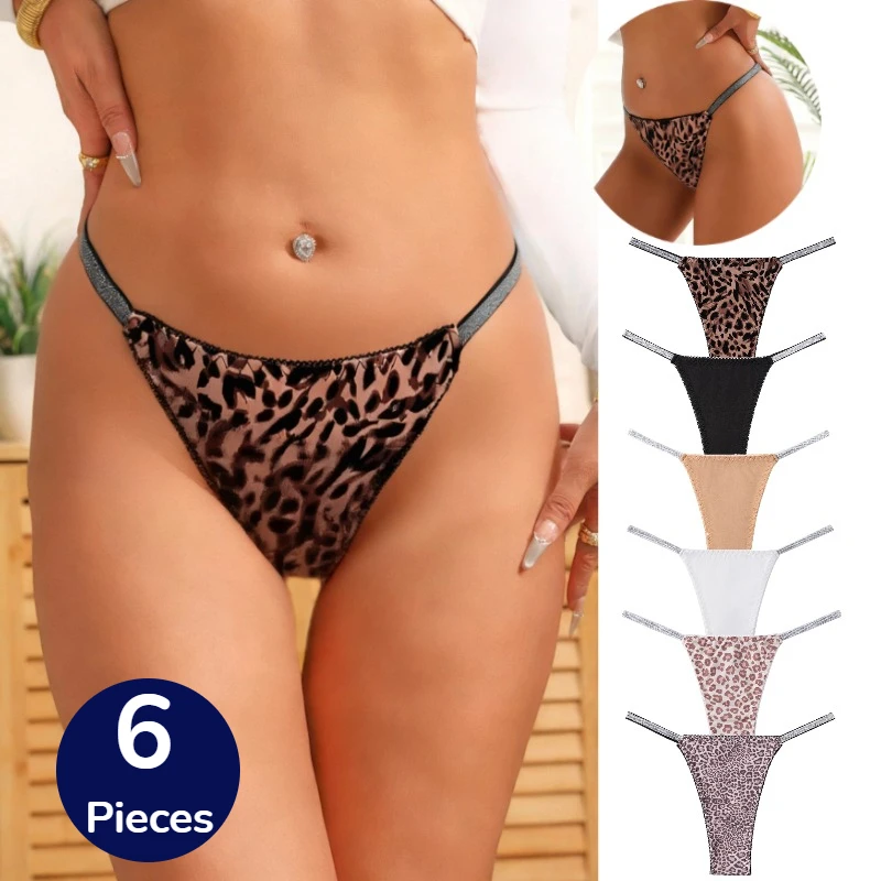 BZEL 6PCS/Set Women's Panties Seamless Thongs Leopard Underwear Sexy Lingerie Ribbon Bikini Panties for Female G-string Hot Sale