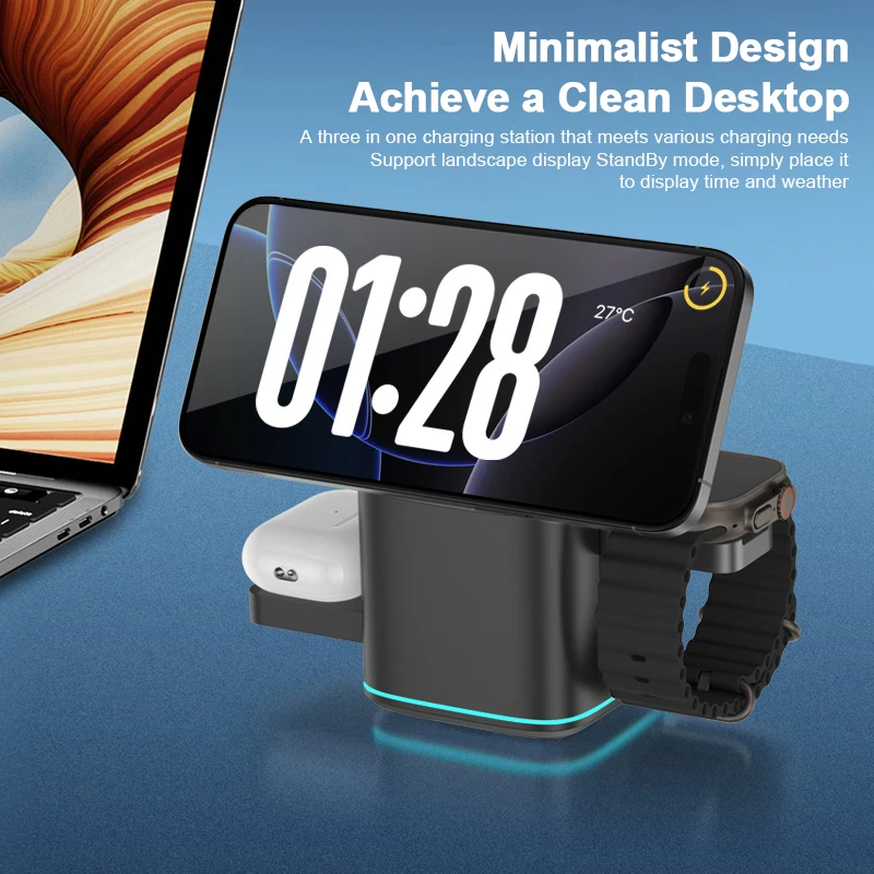 Supporto per caricabatterie wireless magnetico 3 in 1 per iPhone 17 16 15 14 13 12 Pro Max iWatch AirPods Station Dock MagSafe Ricarica rapida