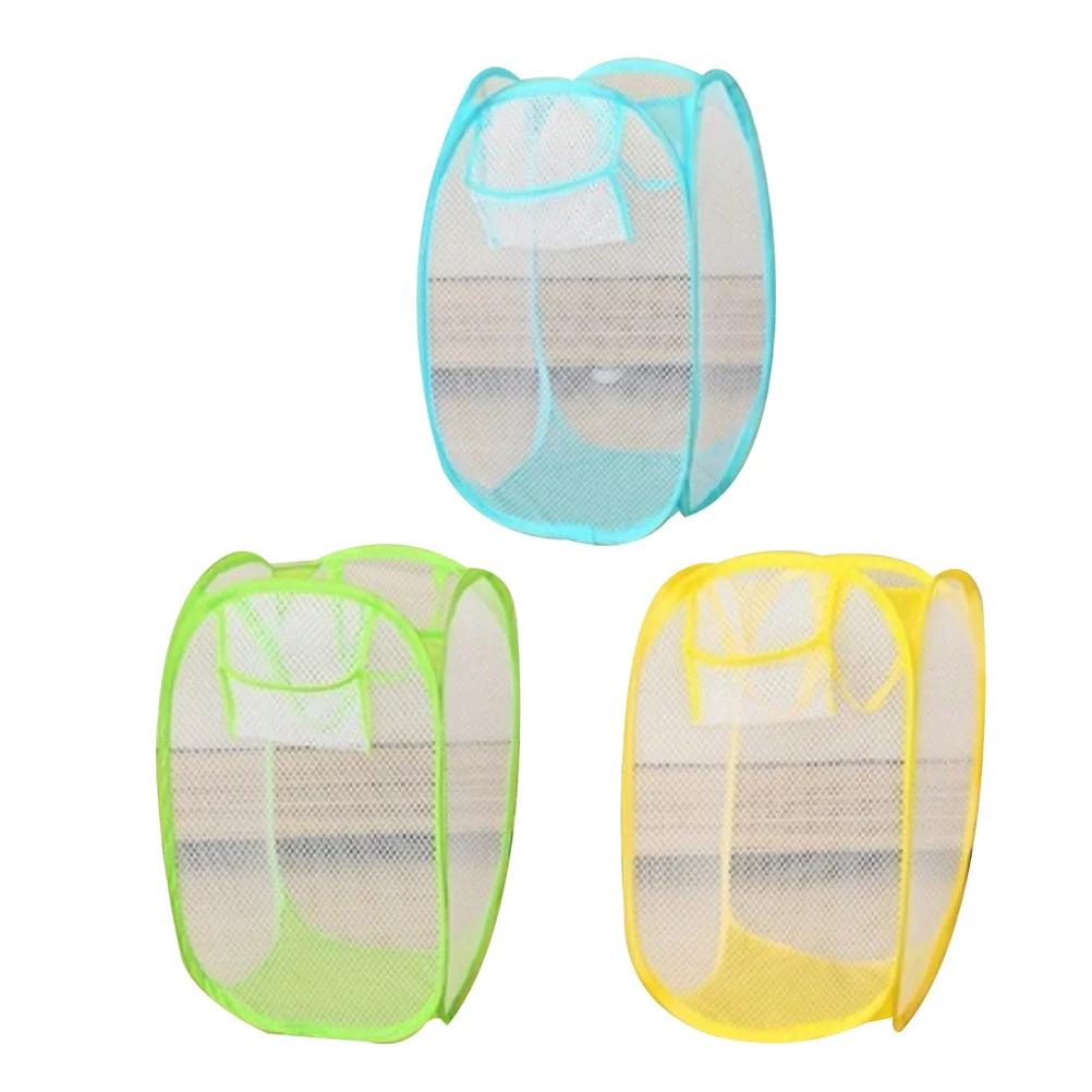 

3Pcs Foldable Nylon Laundry Basket Large Capacity Mesh Storage Bag Breathable Clothes Hamper Organizer for Bedroom Bathroom Dorm