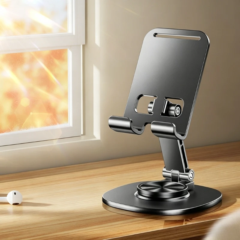 

Adjustable Aluminum Alloy Phone Stand with 360 Degree Rotation Foldable Holder for Desk Compatible with Smartphones and Tablets