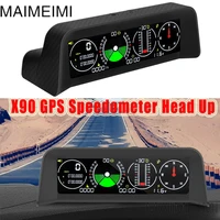 Nuevo velocímetro GPS X90 Head Up PMH KMH medidor de pendiente inclinómetro ordenador de bordo coche con brújula de coche reloj Latitude Longitude