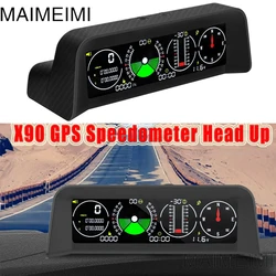 Novo velocímetro gps x90 head up pmh kmh medidor de inclinação inclinômetro computador de bordo carro com bússola de carro relógio latitude longitude