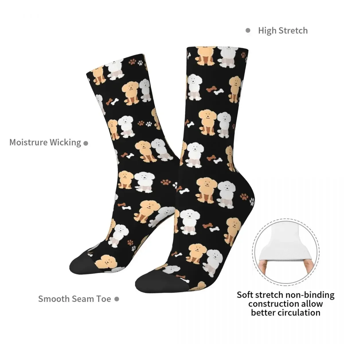 Poodle Dog Seamless Pattern Socks Harajuku Super Soft Stockings All Season Long Socks Accessories for Unisex Birthday Present