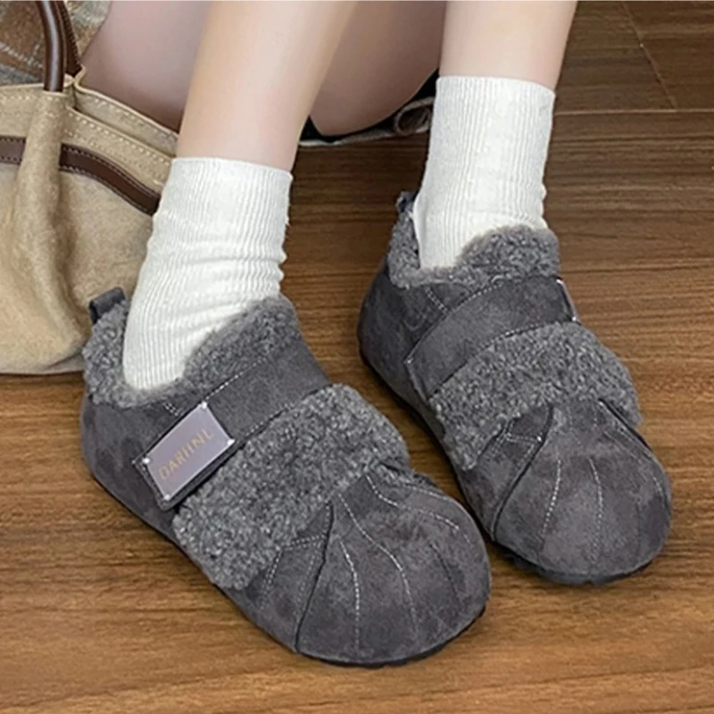 

Flats Women's Cottton Shoes Fur Warm Casual Loafers Shoes for Short Plush Winter Snow Boots 2025 New Suede Sport Mujer Botas