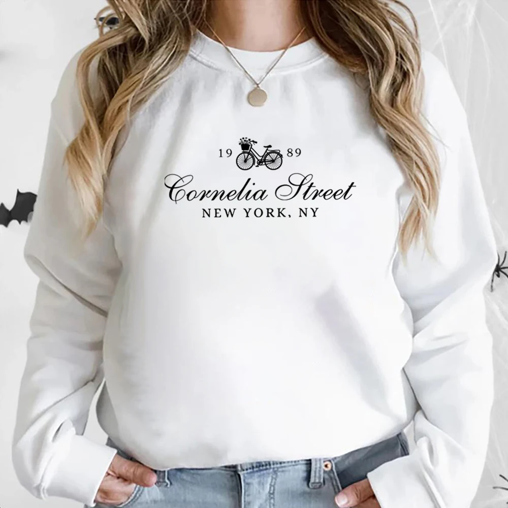 New York Sweatshirt Cornelia Street Retro Hoodie Bike Floral Graphic T Shirt Y2k Top Tee Aesthetic Clothes Winter Clothes Women