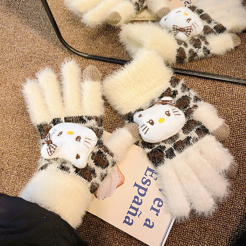 

Sanrio Plush Gloves Cute Cartoon Anime HelloKitty Glove Fashion Winter Five Finger Gloves Plush Warm Cold-proof Gloves Gifts