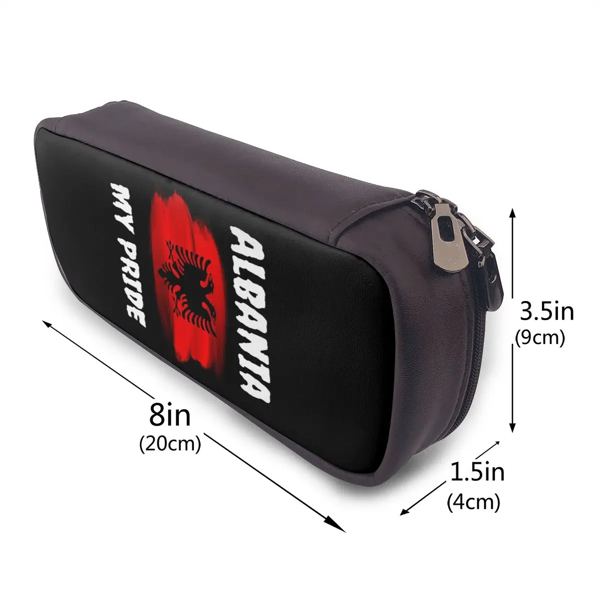 

Retro Albania Flag Leather Pencil Cases Pencil Pouch Storage Stationery Supplies Big Capacity Pen Box Pencil Bag for Boys Girls