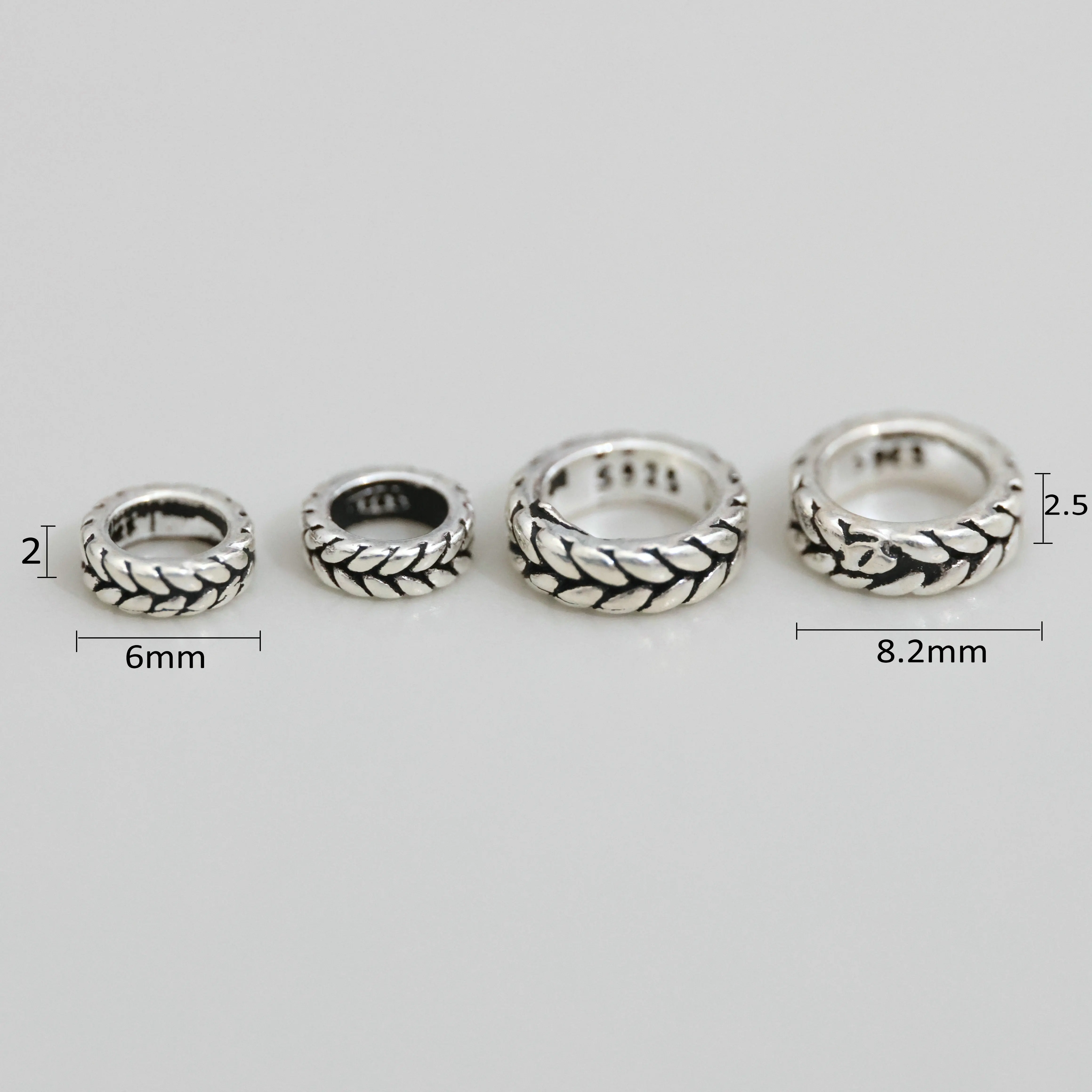 2pcs 100% Solid 925 Sterling Silver Retro Wheat Spacer Beads for DIY Fine Jewelry Finding  JQ0062