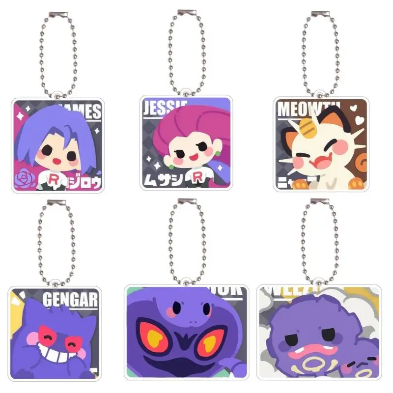 Pokemon Jessie Keychains James Meowth Gengar Arbok Rocket Team Diy Acrylic Action Toy Figure Anime Game Collection Pendant