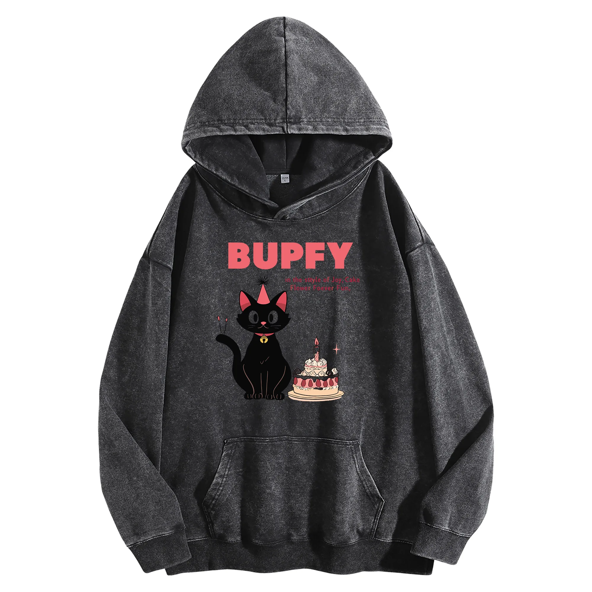 BUPEFY طباعة جرافيك 400G هوديي عتيق مغسول للجنسين بلوفر كبير الحجم ملابس الشارع مجموعة الخريف/الشتاء #3