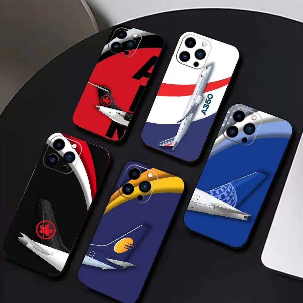 

Airplane Pattern Phone Case For iPhone17,16,15,14,13,12 Plus,Max Soft Silicone Black Cover