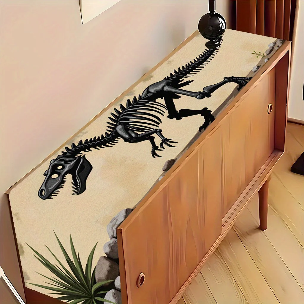 1PC Dinosaur Skeleton 2D Printed Table Runner, Polyester Tablecloth for Kitchen Dining & Vanity Decor
