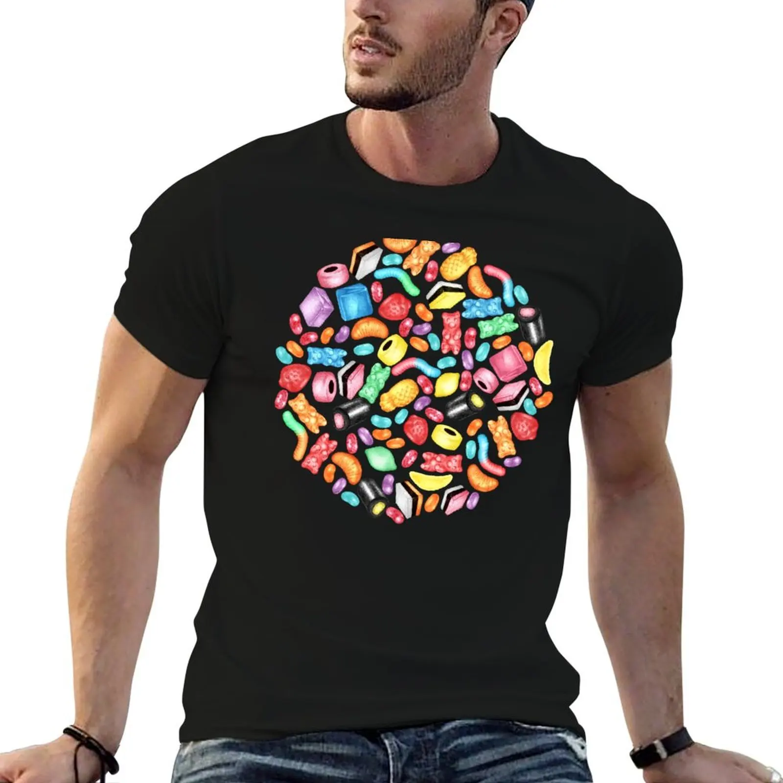 Rainbow Diet - a colorful assortment of hand-drawn candy on black T-Shirt blanks sublime baggy shirts men workout shirt