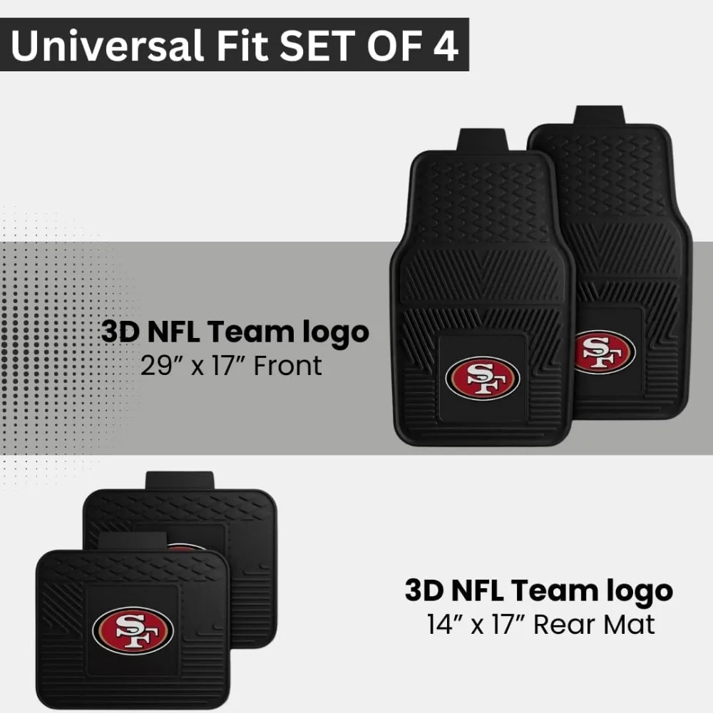 مجموعة من 4 سجادات سيارة NFL مع شعار فريق ثلاثي الأبعاد، حماية لجميع الأحوال الجوية للسيارات وسيارات الدفع الرباعي والالتقاطات - مقاس عالمي