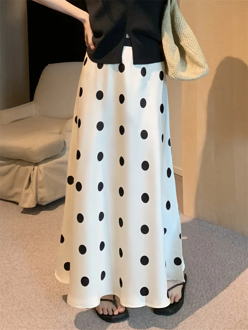 

Alien Kitty Women A-Line Long Skirts Polka Dots Casual Summer 2024 Mujer Vintage High Waist Slim New Daily Office Lady Mermaid