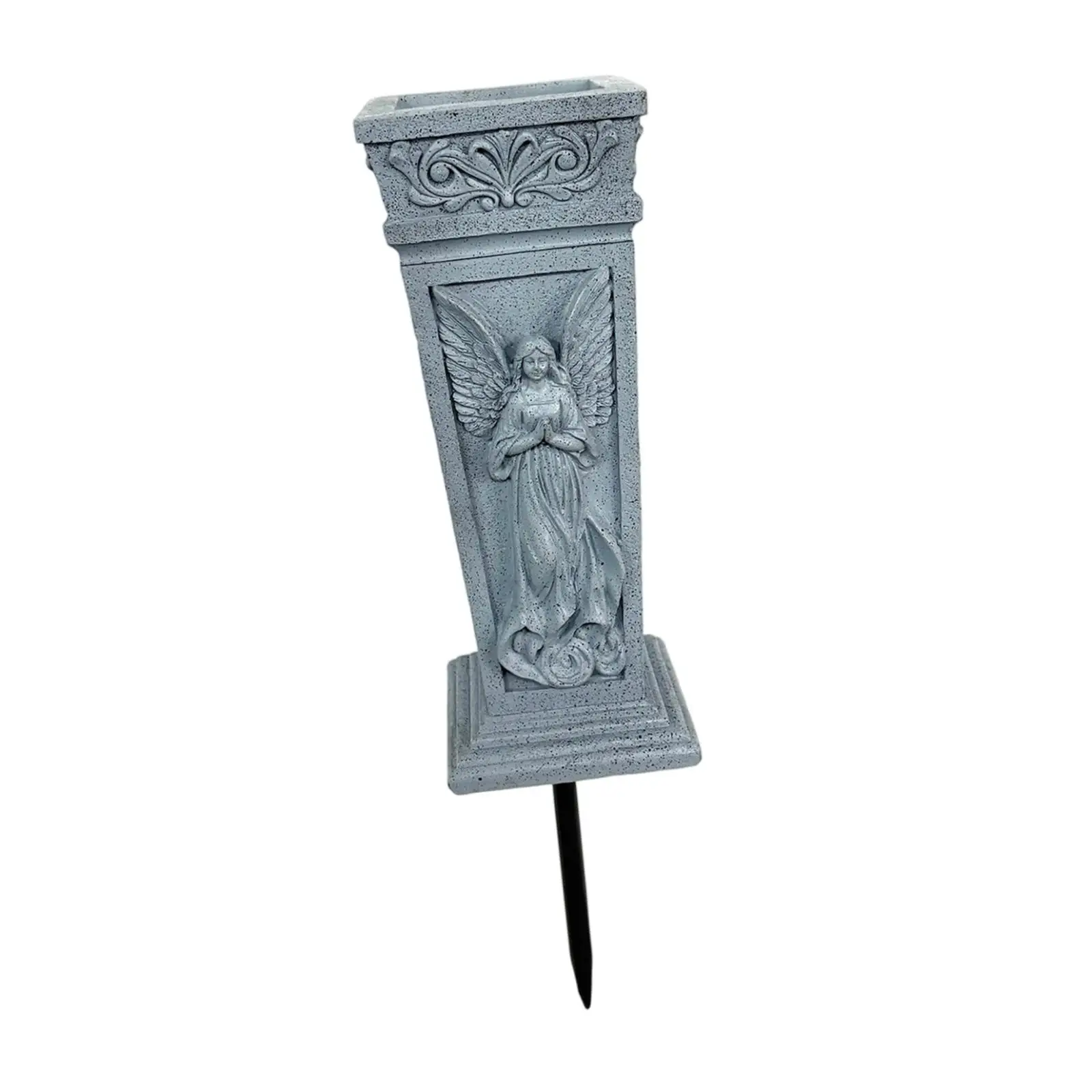 Outdoor Cemetery Vase Resin Angel Design Grave Vase with Ground Stake Funeral Flower Holder for Remembrance Display