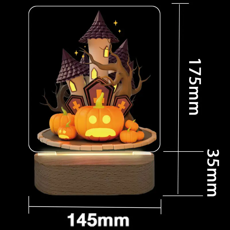 Veilleuse LED USB personnalisée avec base en bois, impression de documents, décoration d'Halloween, veilleuse pour la maison, chambre de bébé et de mère