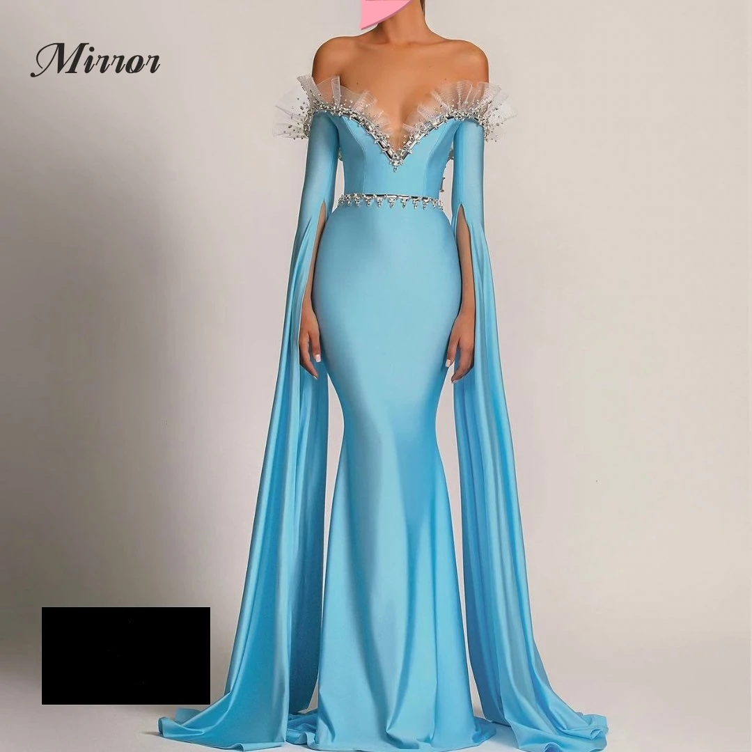 

Mirror Dress Elegant Vintage Sweet Blue Crystal Stylish Mermaid New Customize Formal Occasion Prom Dress Evening Party Gowns