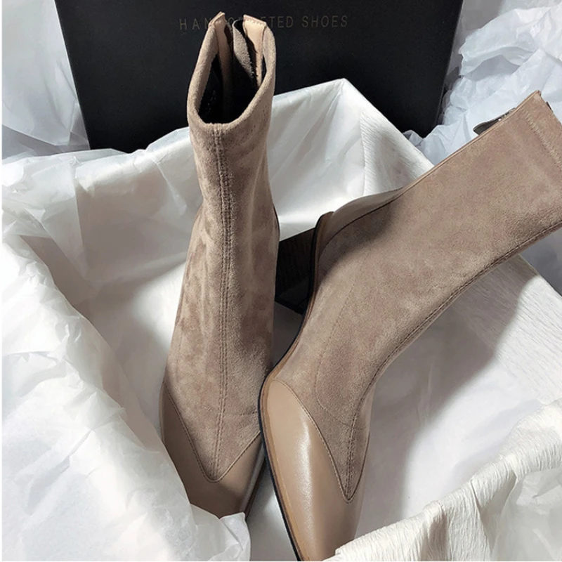 2023 New Pointed Women\'s Ankle Boots Fashion Square High Heels Elegant Fashion Women\'s Short Boots Comfort Casual Women\'s Boots