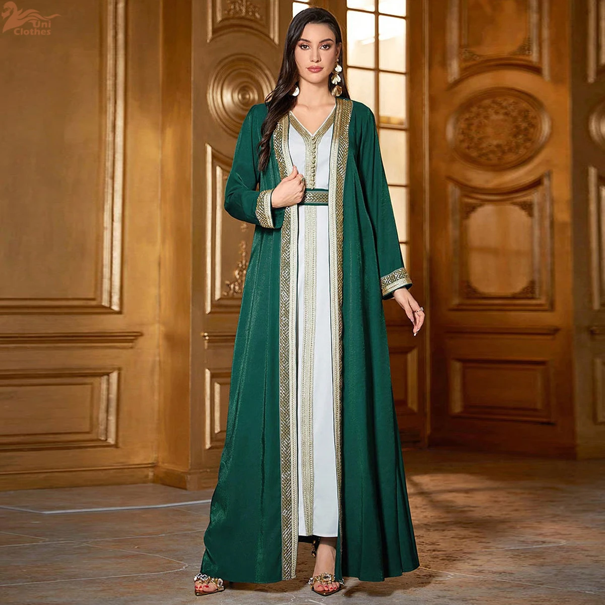 

Uni Dresses for Women Party Evening Dubai Moroccan Oriental Arabic Robe 2 Piece Sets Islamic Kaftan Ramadan Eid Muslim Abaya