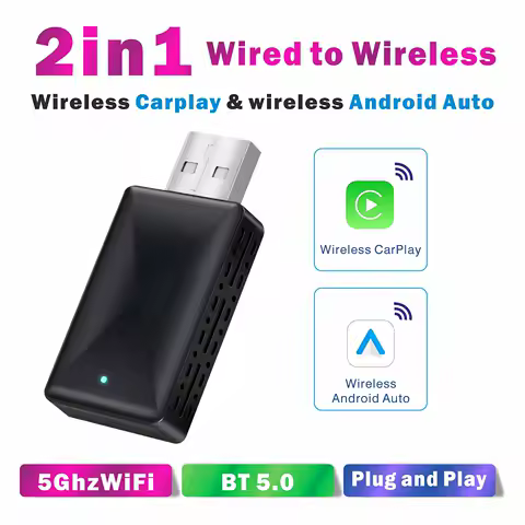 Wireless CarPlay Adapter, 2025 Upgraded 2-in-1 Mini Size CarPlay & Android Auto, Convert Wired to Wireless with USB & USB-C/Type