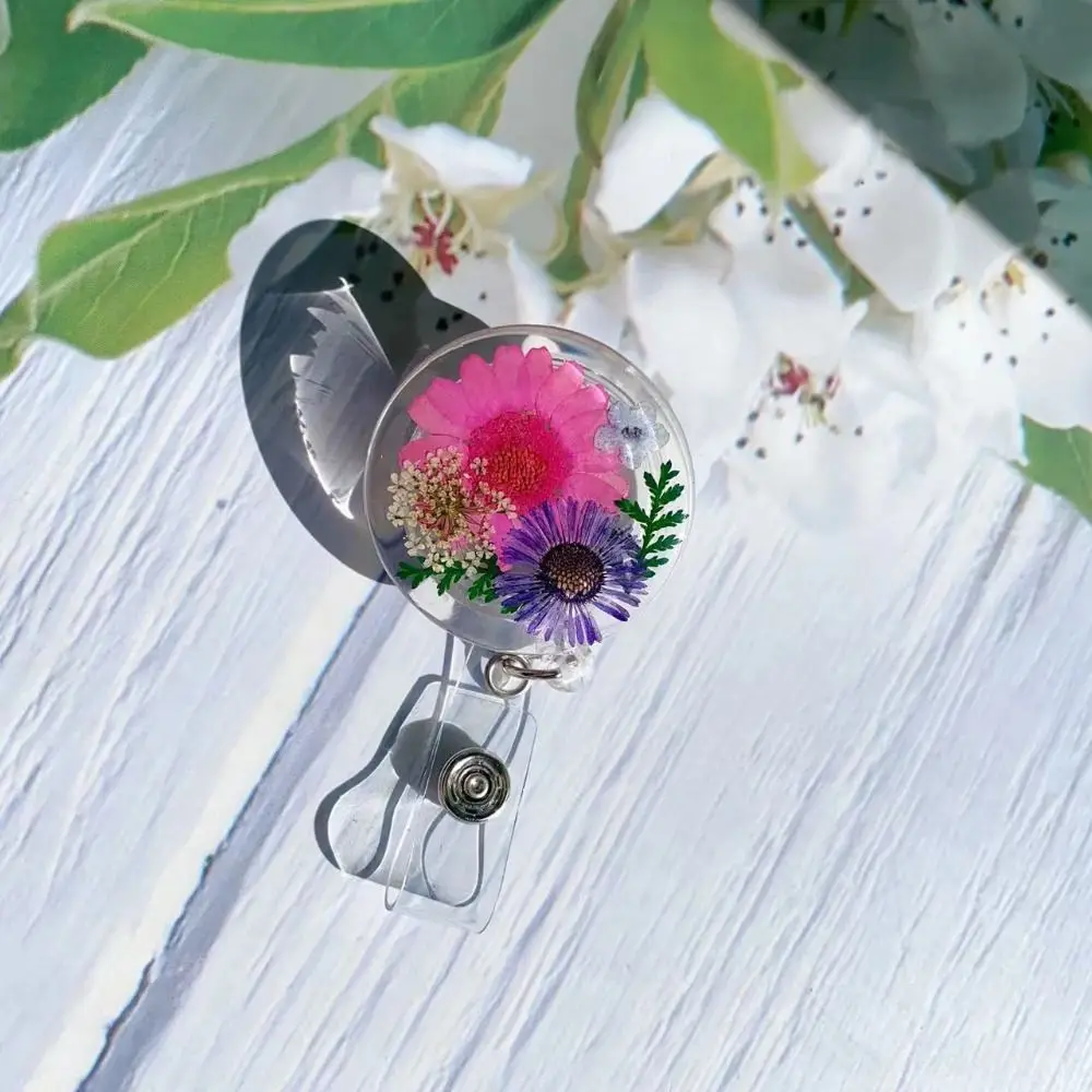 

Floral Retractable Work Badge Charm Charms Jewelry Resin Transparent Badge Reel Card Badge Holder Reels Keyring ID Lanyard