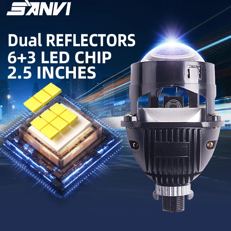 

SANVI 2.5 Inch MINI Auto Bi LED Projector Lense for Car Headlights 47W 5500k H4 H7 9005 9006 LED Front Light Headlamps