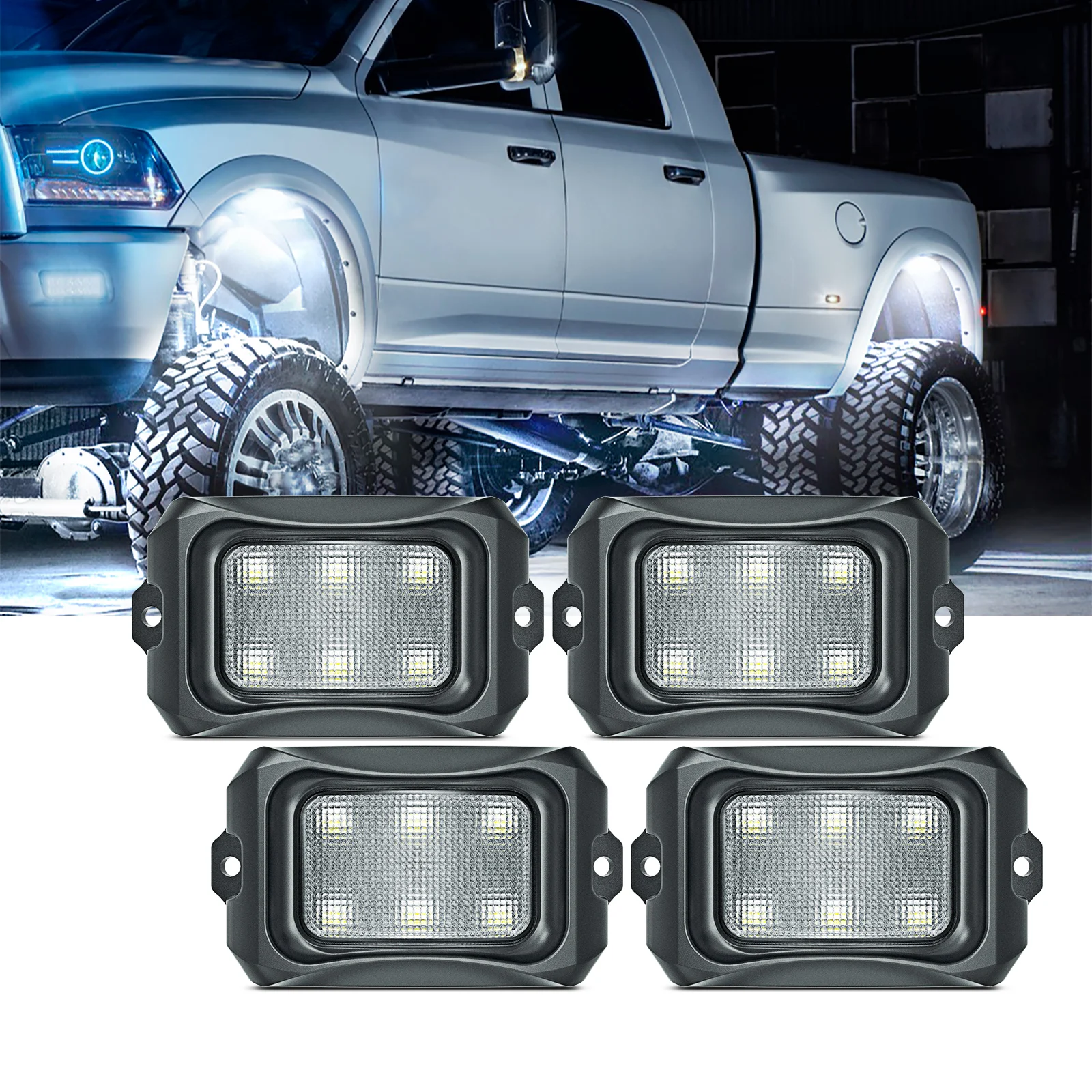 MICTUNING Upgraded C2 Curved LED Rock Light Pure White with Wirless Control&Music Mode For Offroad Truck SUV 4x4 ATV Jeep Boat