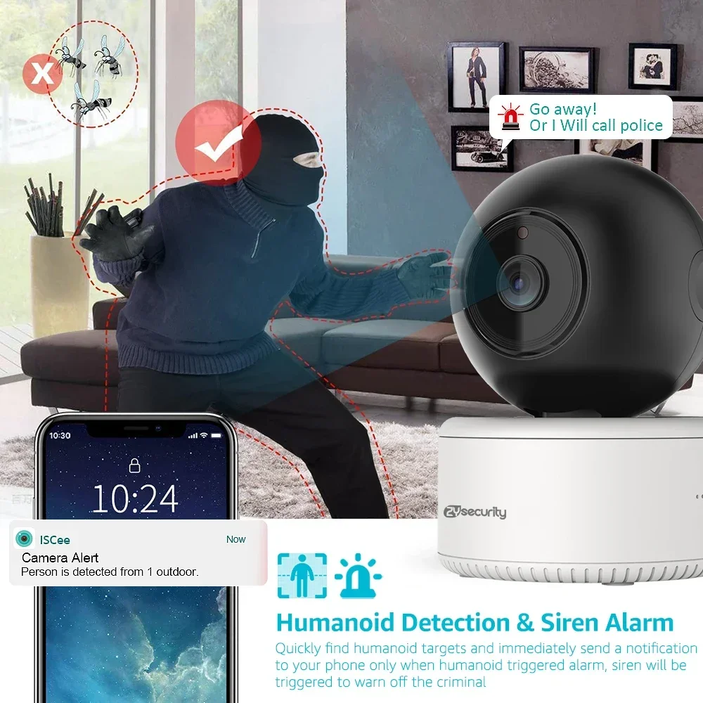 Wireless Security Camera Pan Tilt IP Camera 2K WiFi Home Indoor Camera for Baby/Pet/Nanny 2 Way Audio Night Vision Auto Tracks