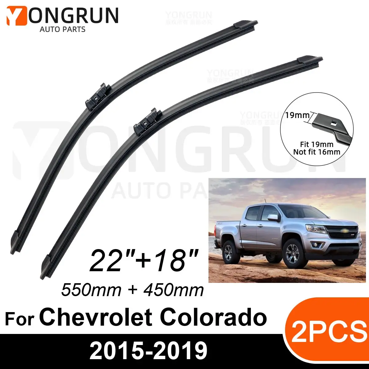 

Car Front Windshield Wipers For Chevrolet Colorado 2015-2019 Wiper Blade Rubber 22"+18" Car Windshield Windscreen Accessories