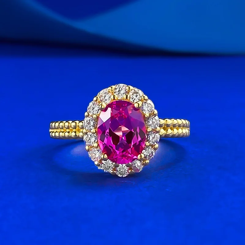 

New S925 silver gold-plated European and American Papalachara floral oval 6 * 8 ring, classic and versatile